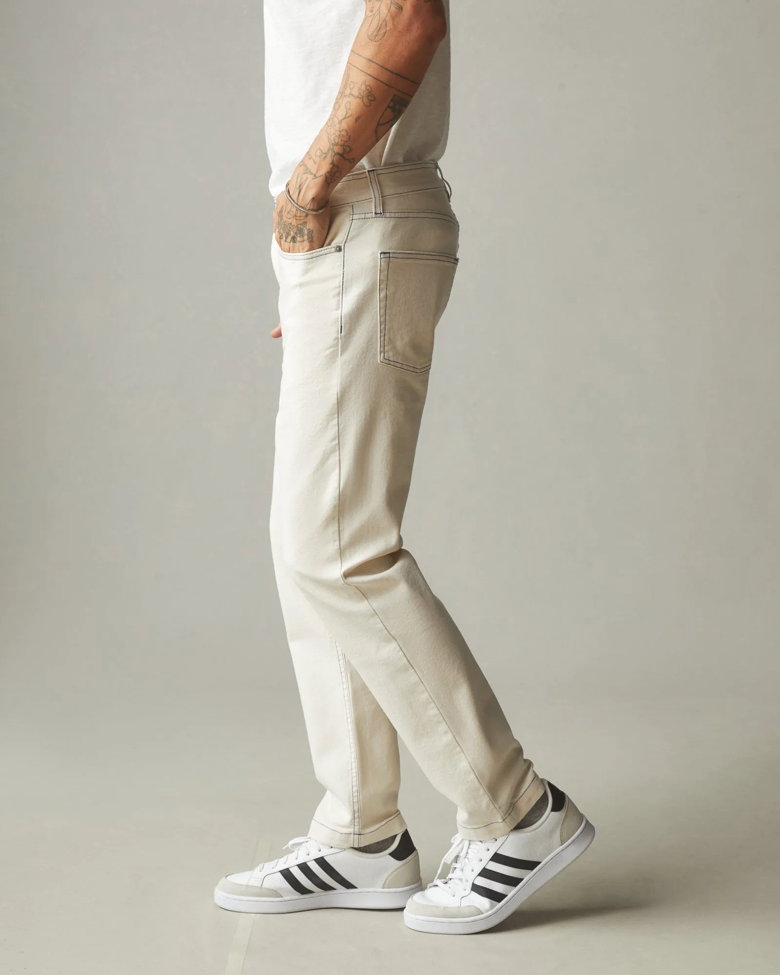 Rugged Straight Leg Pants with Contrast Stitching in Natural Color