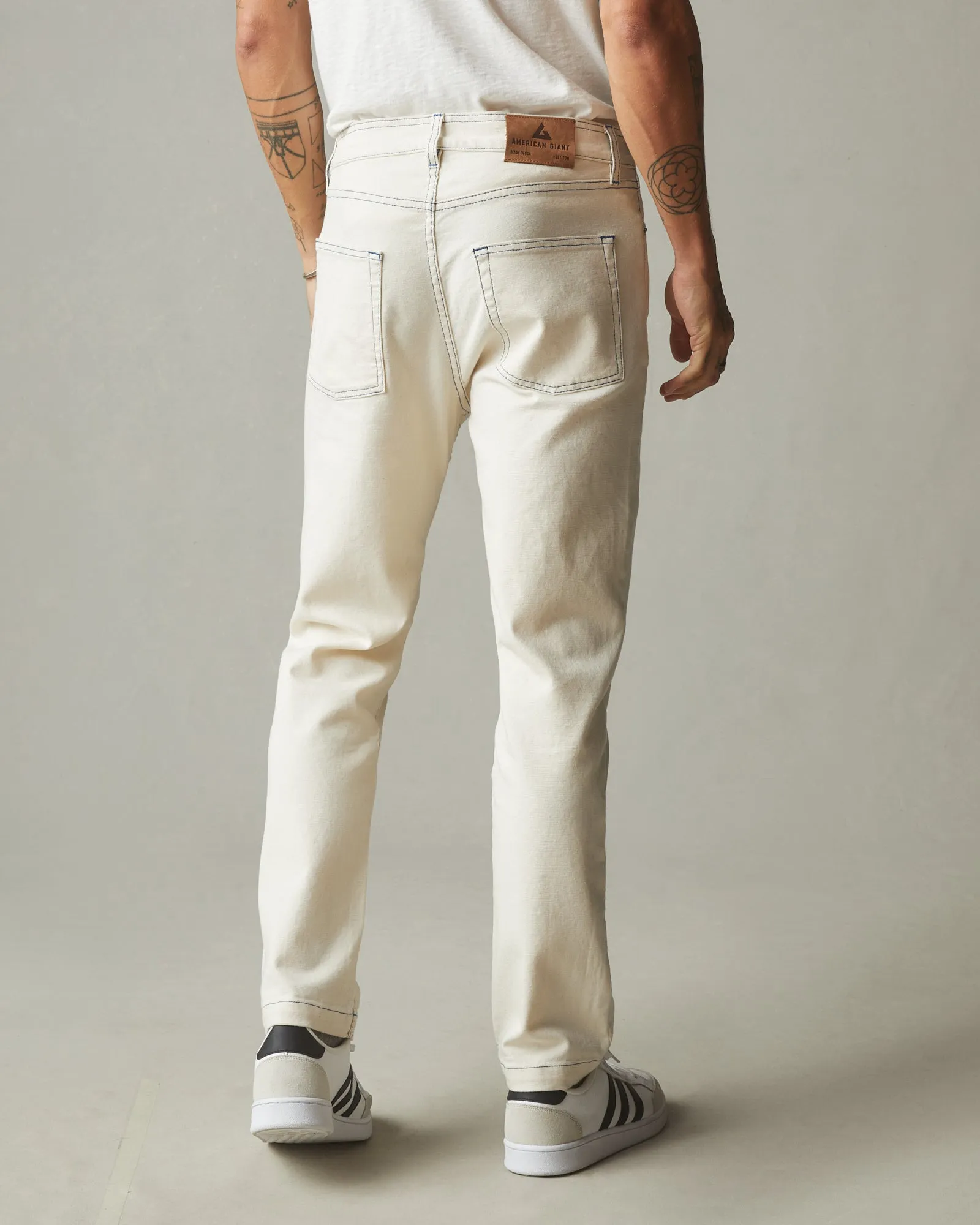 Rugged Straight Leg Pants with Contrast Stitching in Natural Color