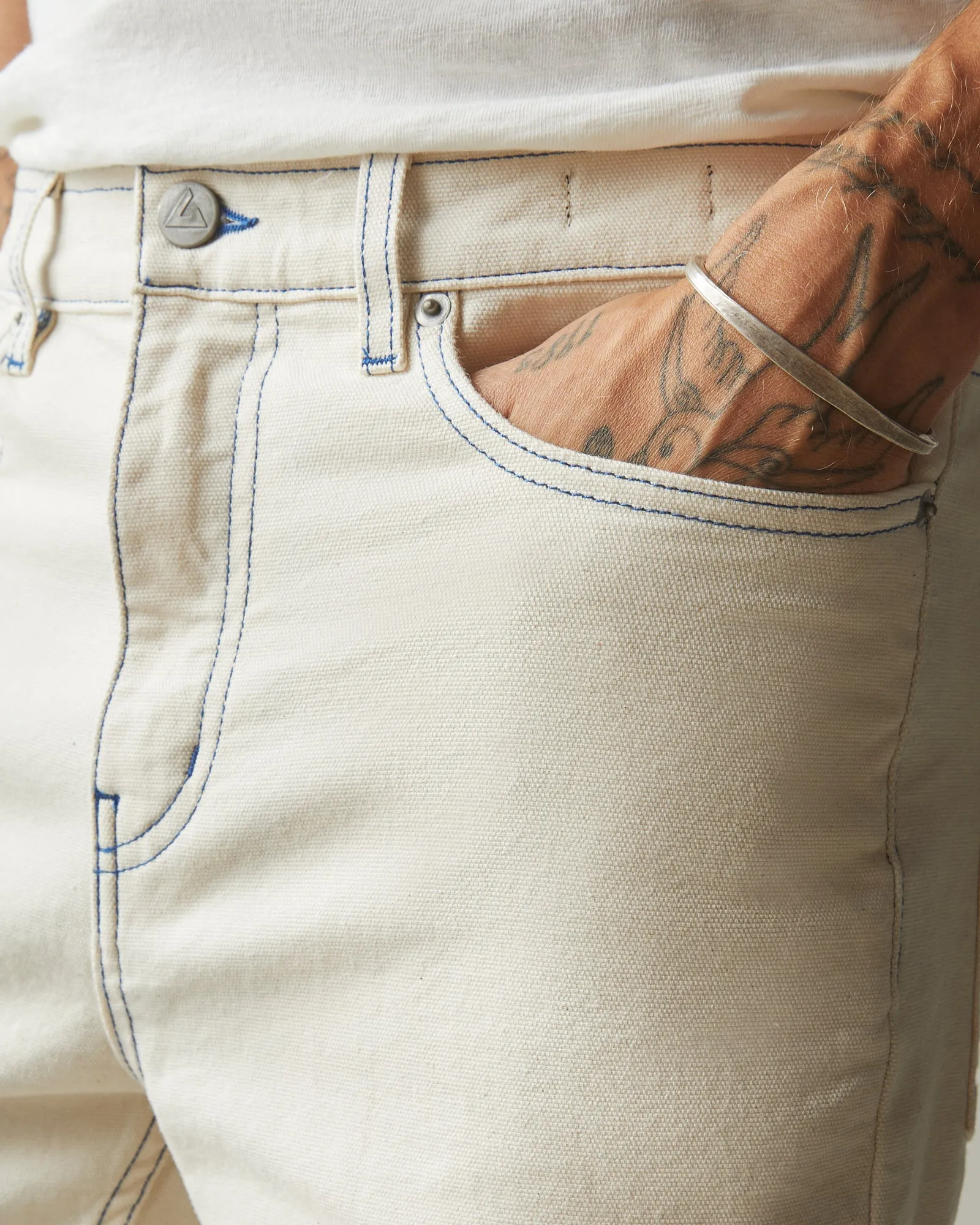 Rugged Straight Leg Pants with Contrast Stitching in Natural Color