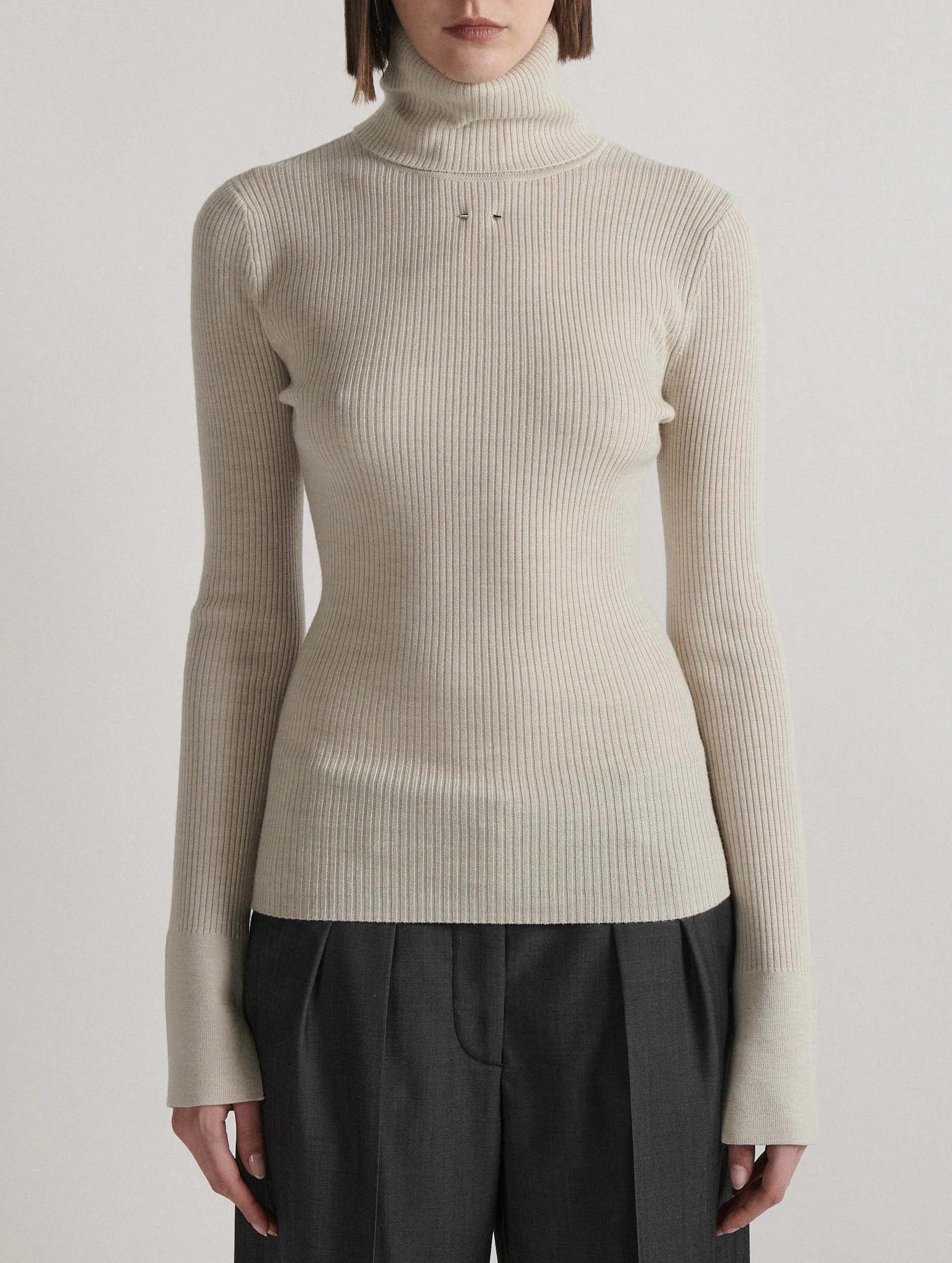 Sand Merino Knit Turtleneck Sweater