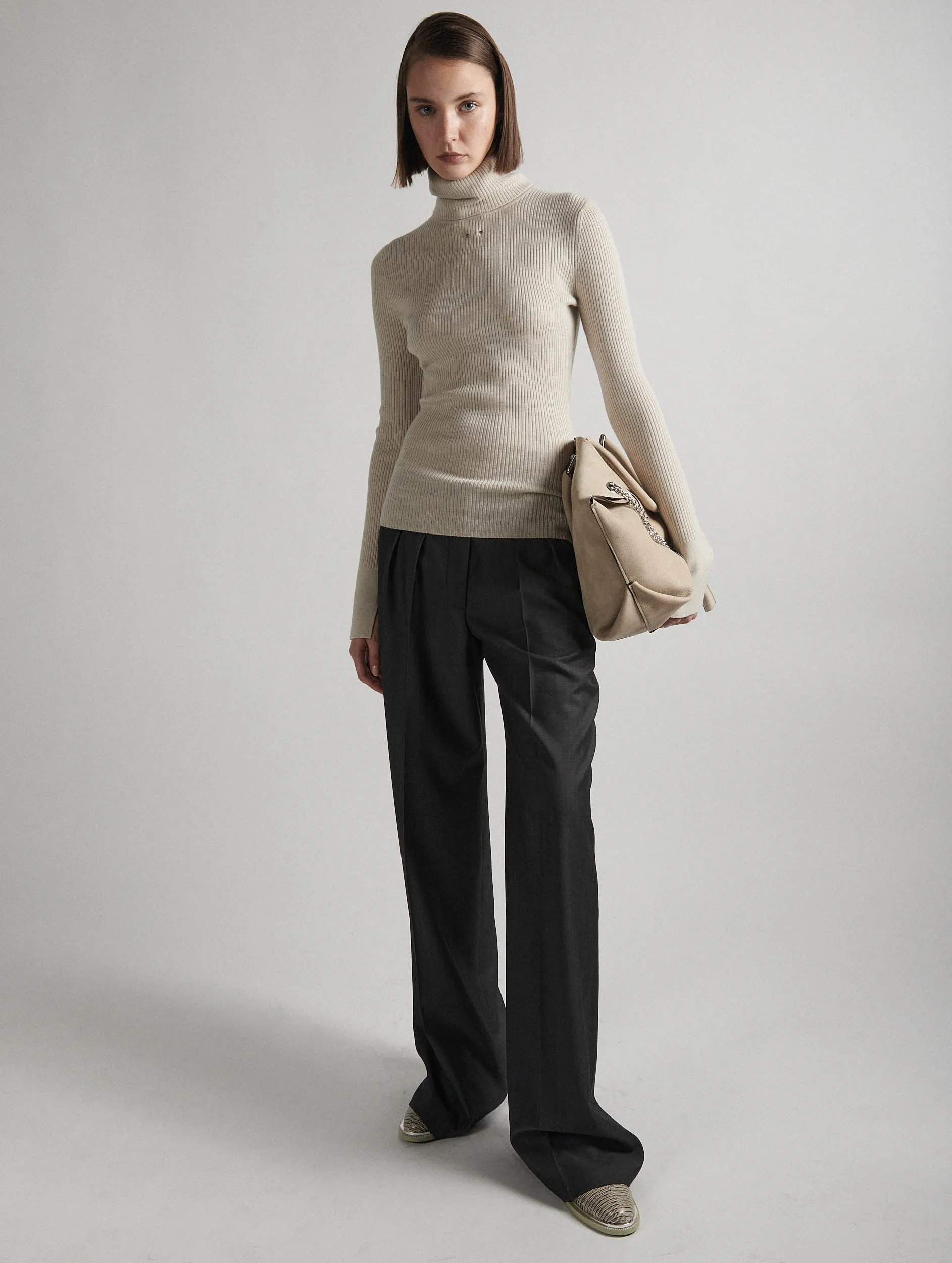 Sand Merino Knit Turtleneck Sweater