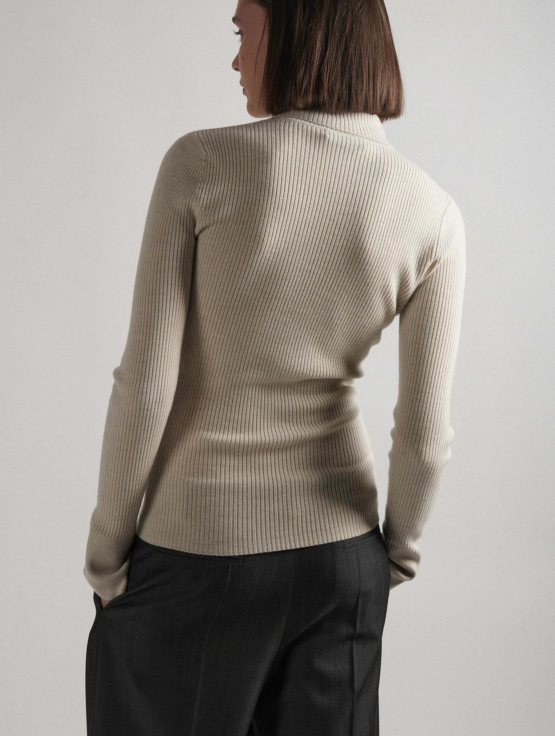 Sand Merino Knit Turtleneck Sweater