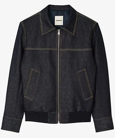 Sandro Mens Denim Classic-Fit Jean Jacket with Contrast Stitching