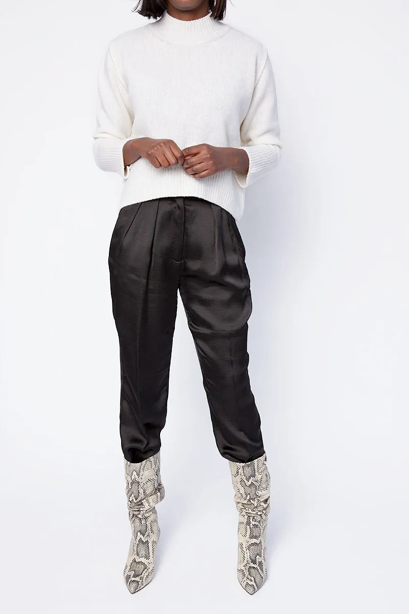 Satin High Waist Cloquet Pants in Black