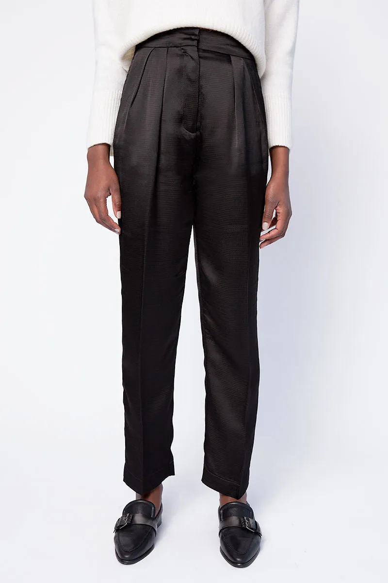 Satin High Waist Cloquet Pants in Black