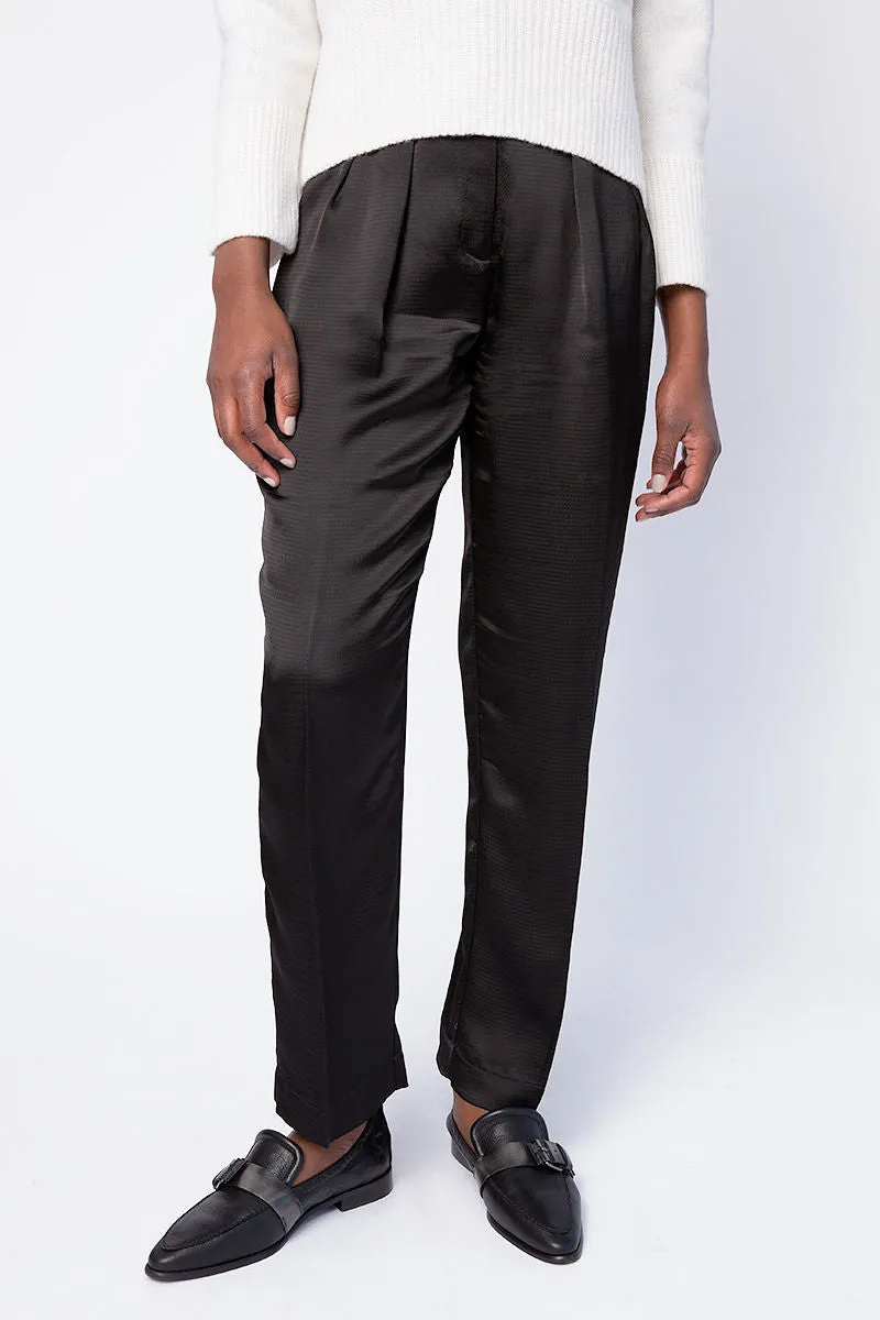 Satin High Waist Cloquet Pants in Black