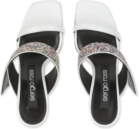 White Sergio Rossi sr Paris 95mm rhinestone-embellished leather sandals