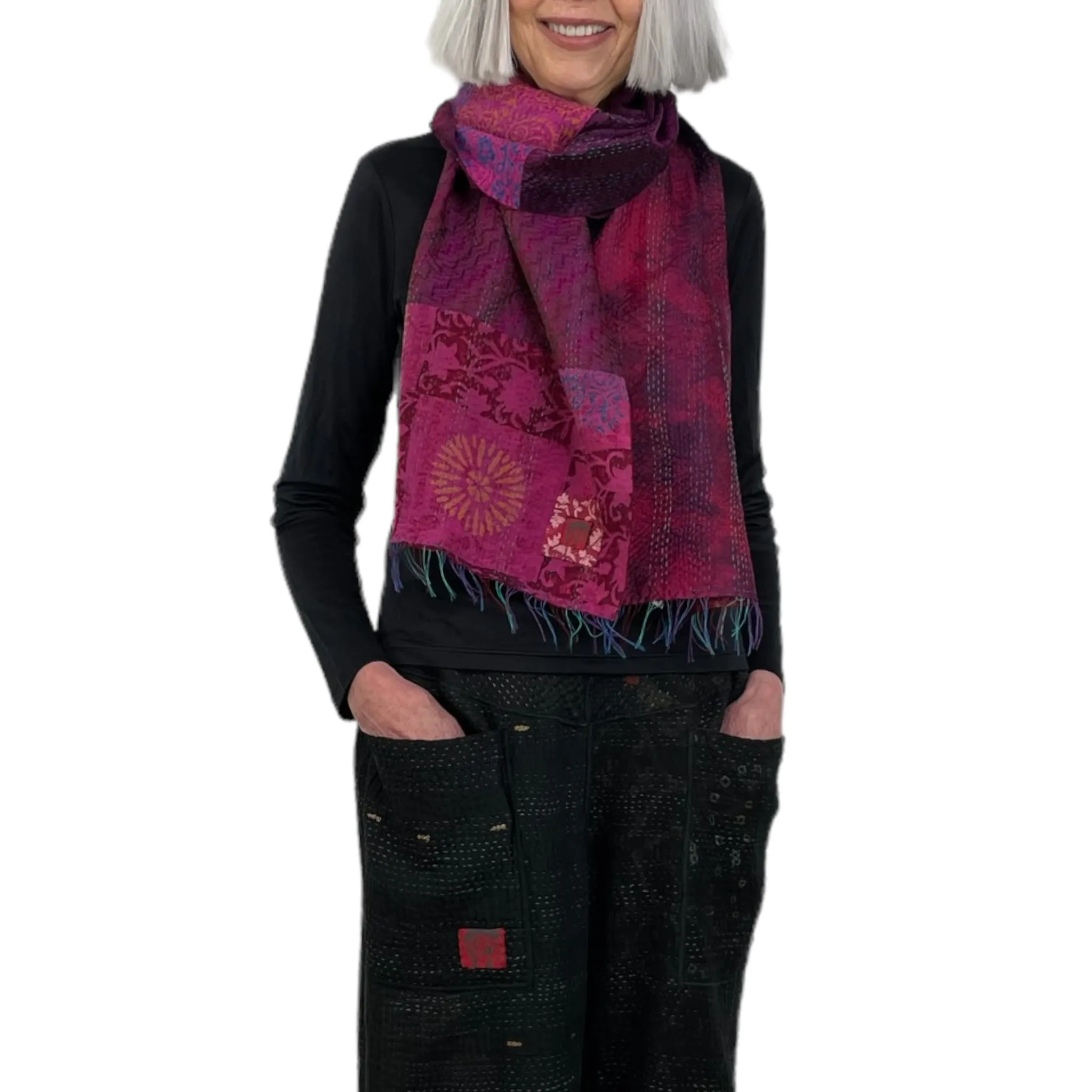 Silk Georgette Scarf with Patchwork Design