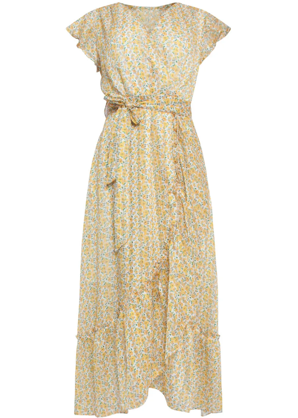 Yellow Smashed Lemon Flower Field 70's Maxi Dress