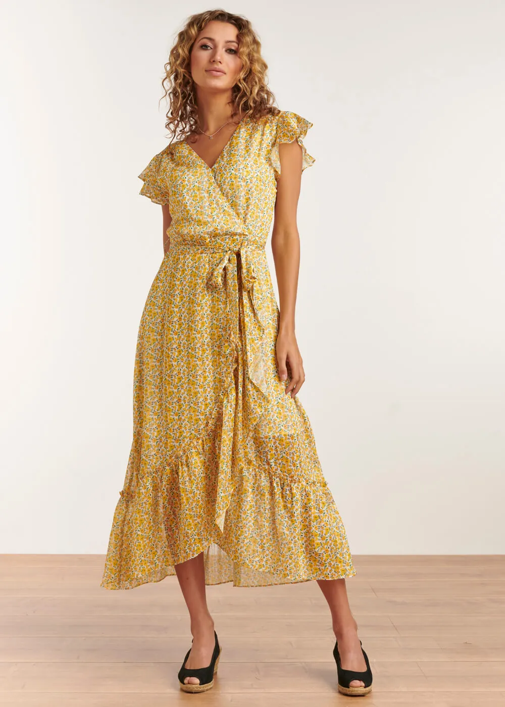 Yellow Smashed Lemon Flower Field 70's Maxi Dress