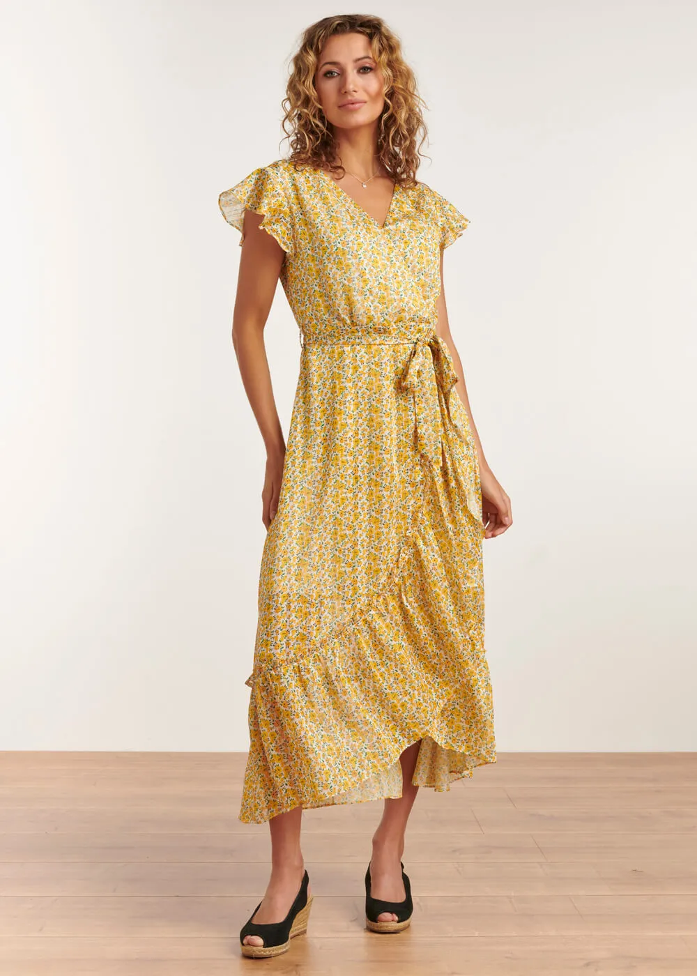 Yellow Smashed Lemon Flower Field 70's Maxi Dress