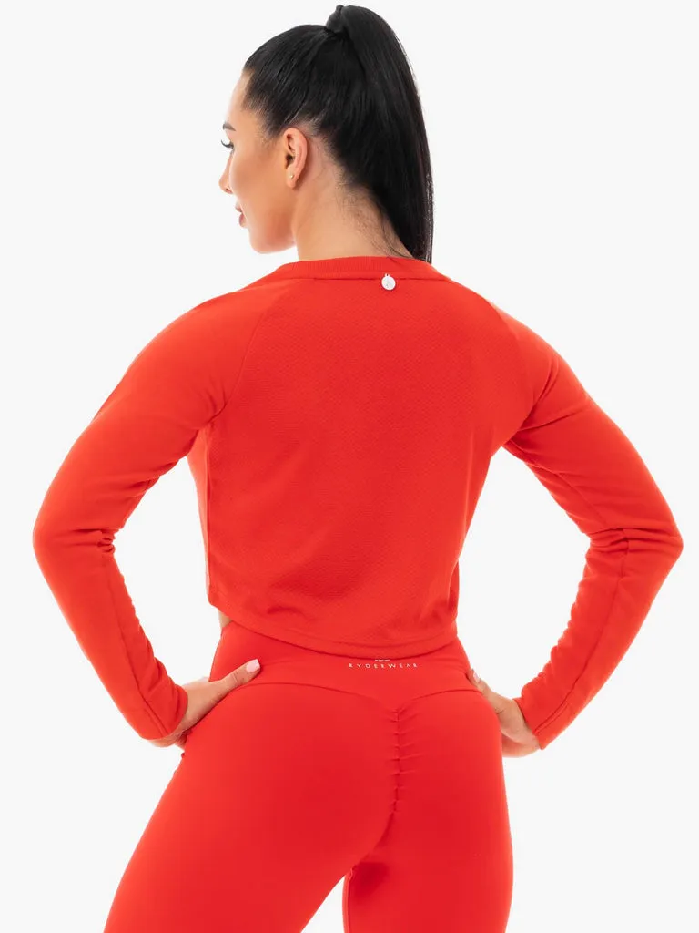 Staples Cropped Sweater - Red