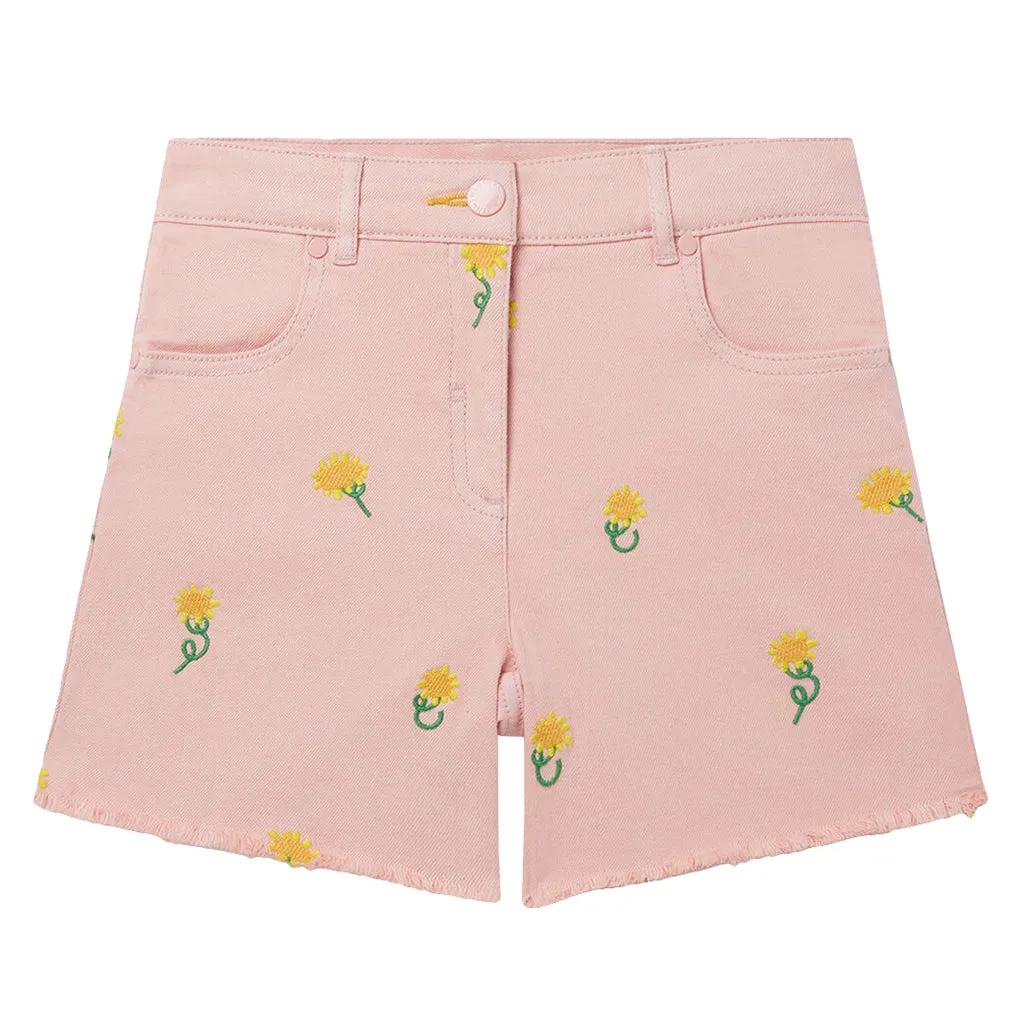 Stella McCartney Pink Embroidered Sunflowers Child Shorts