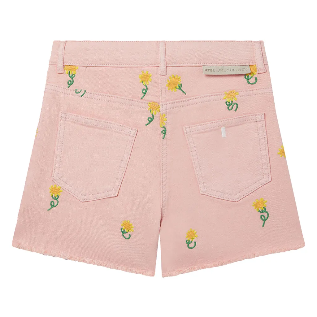 Stella McCartney Pink Embroidered Sunflowers Child Shorts