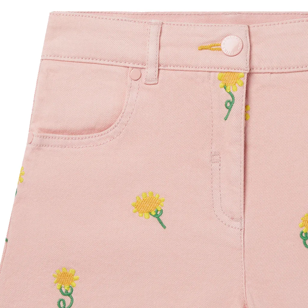 Stella McCartney Pink Embroidered Sunflowers Child Shorts