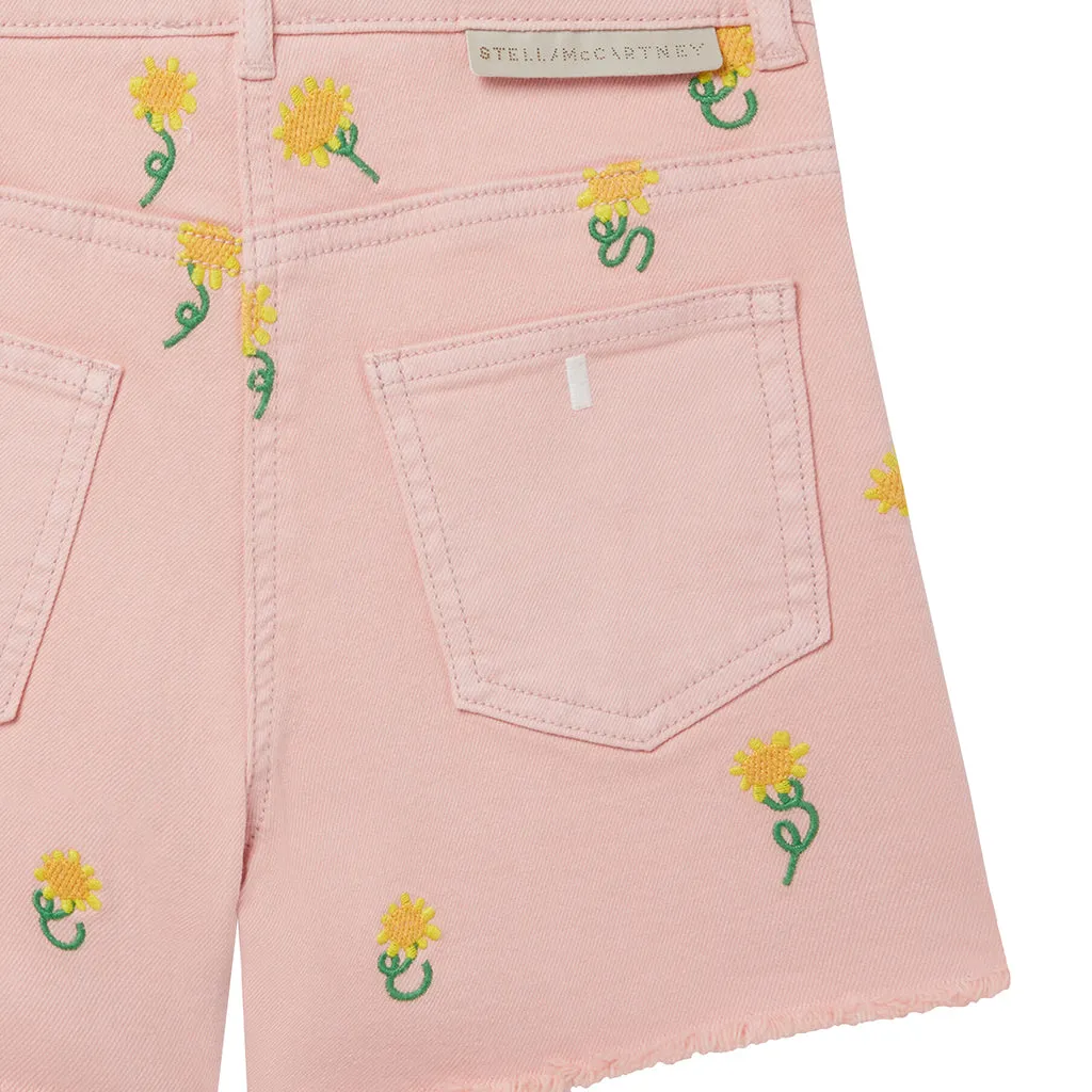 Stella McCartney Pink Embroidered Sunflowers Child Shorts