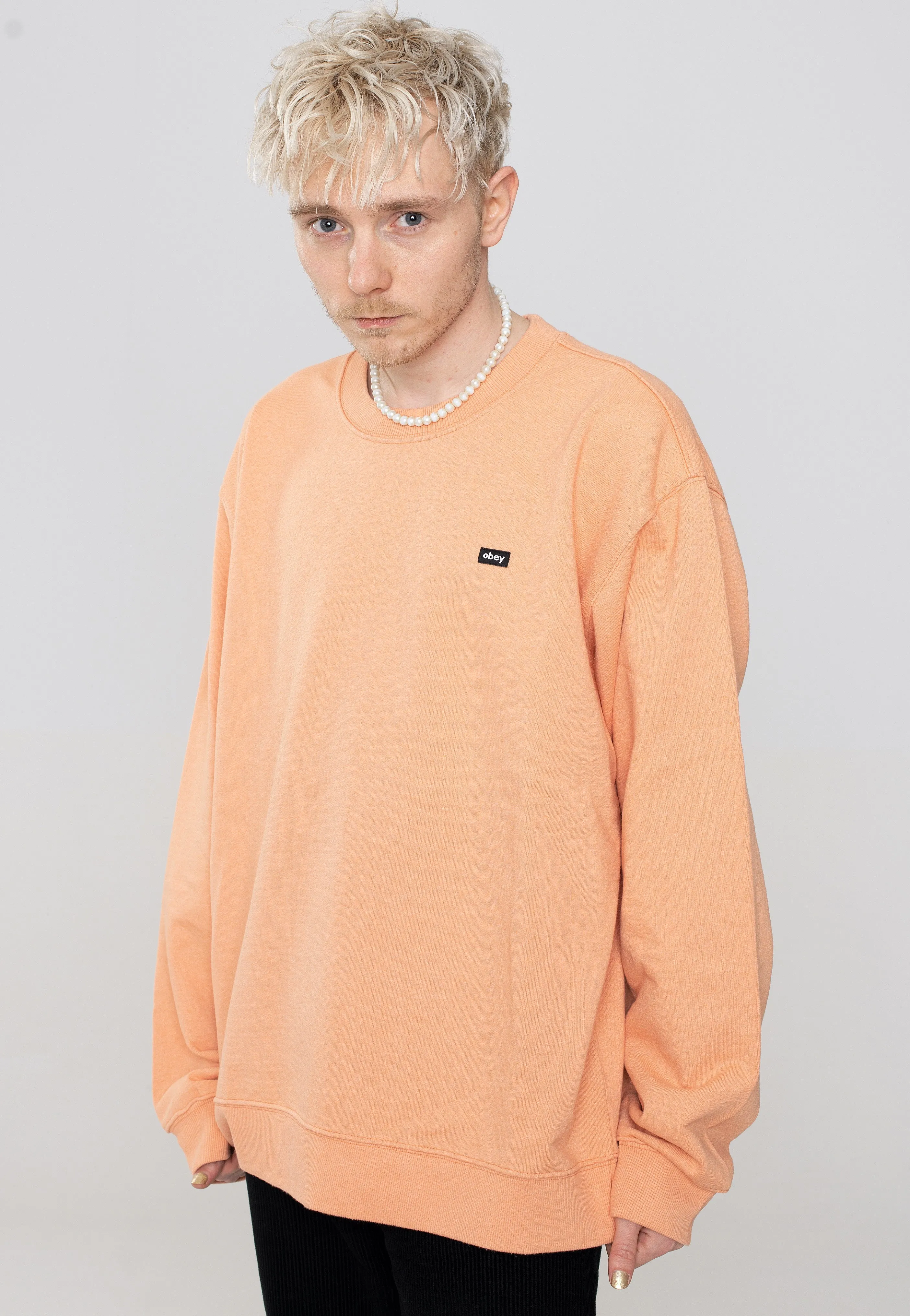 Sunset Coral Pigment Sweater - Recycled Heavy Crew - Timeless Style