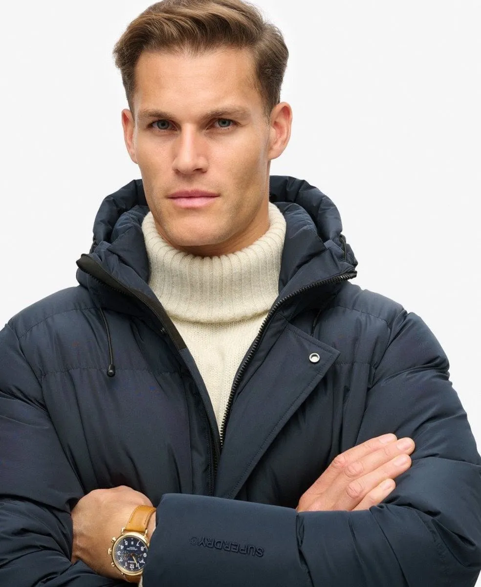 Navy Eclipse Superdry Hooded Sports Puffer Mid Jacket