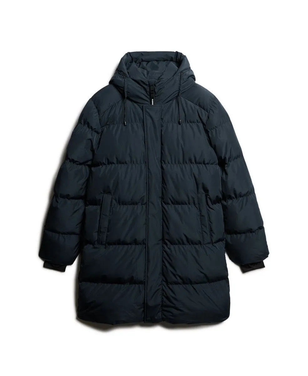 Navy Eclipse Superdry Hooded Sports Puffer Mid Jacket