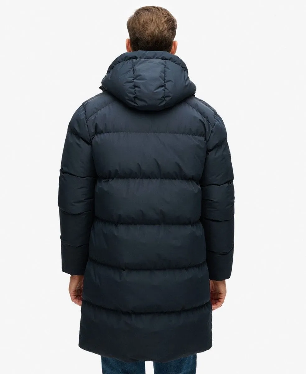 Navy Eclipse Superdry Hooded Sports Puffer Mid Jacket