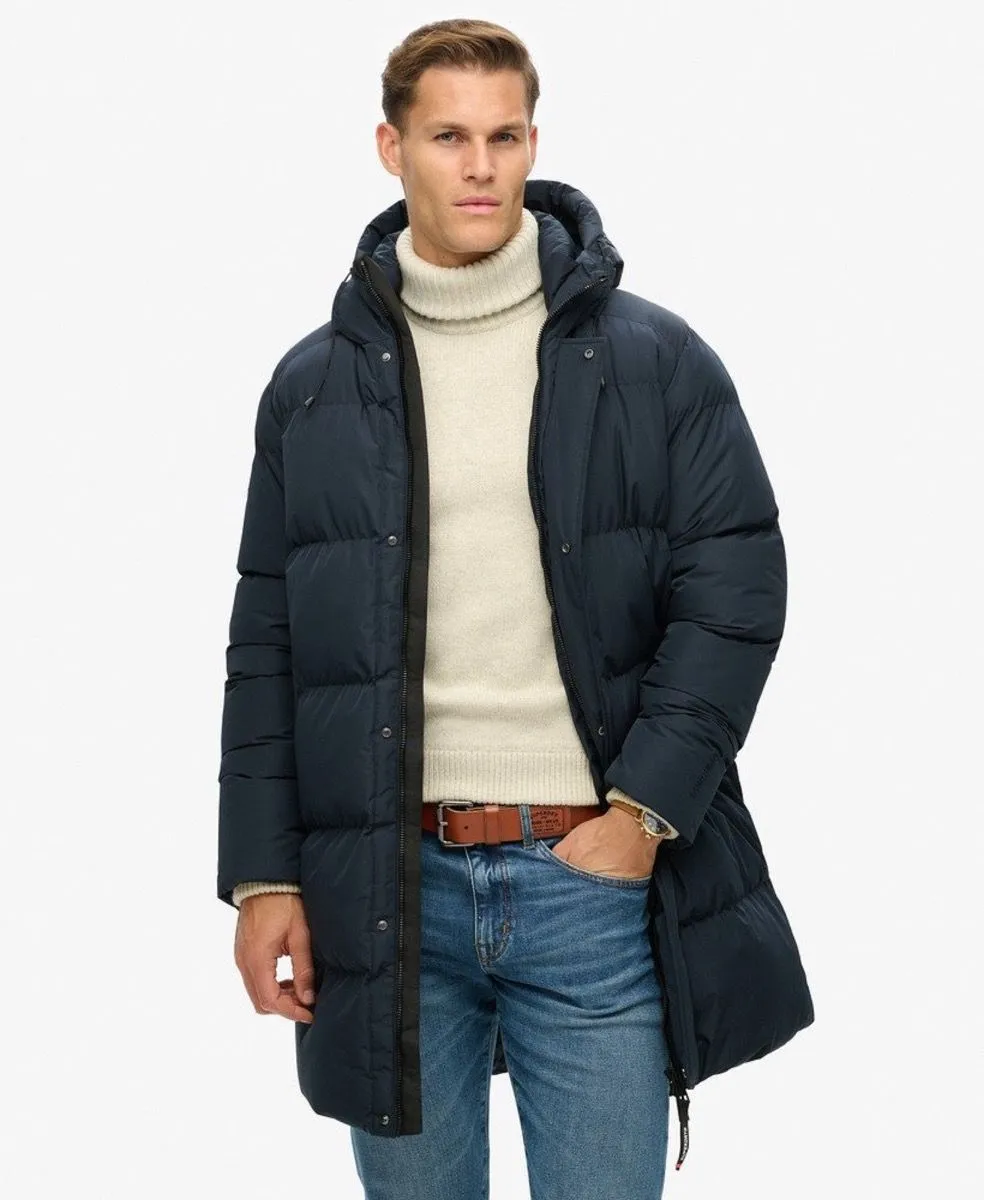 Navy Eclipse Superdry Hooded Sports Puffer Mid Jacket