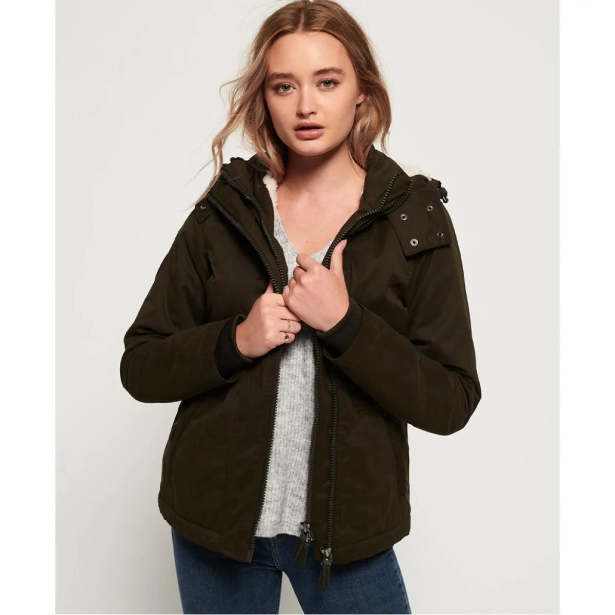 Superdry Women's Snorkel Microfiber Wind Jacket in Army Green