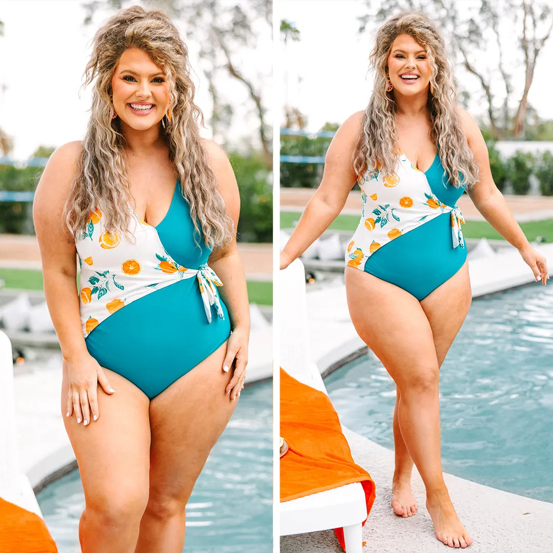 Swimsuit in Teal Color with Sunny Design.