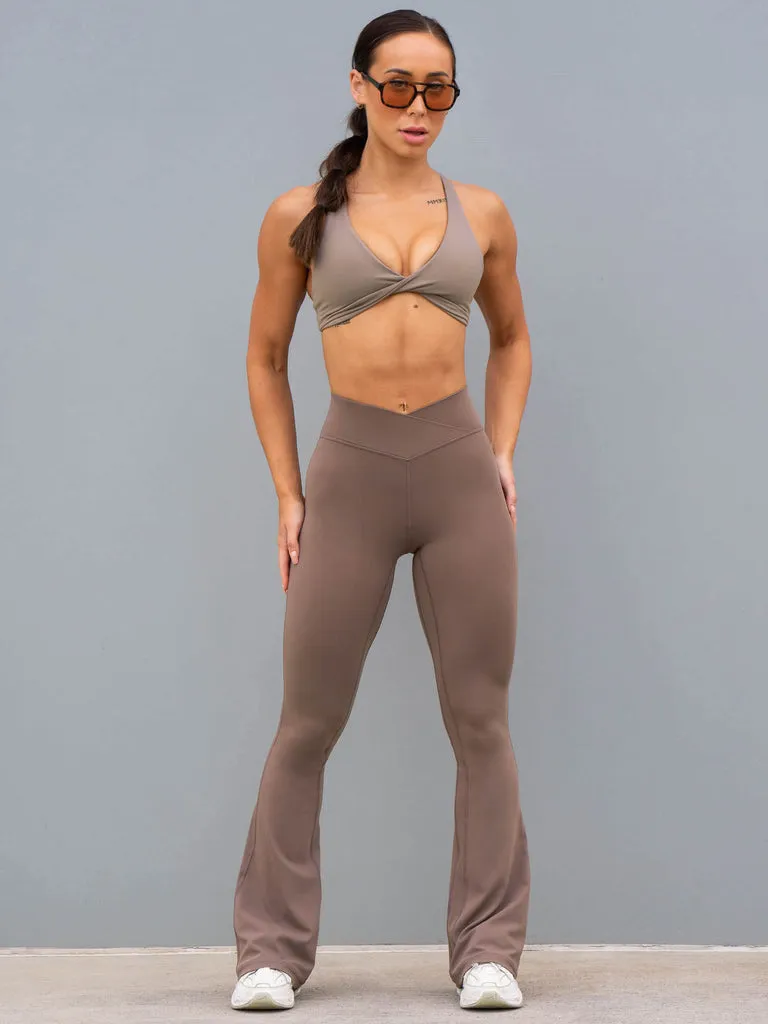 Taupe Cross Over Flared Leggings by NKD