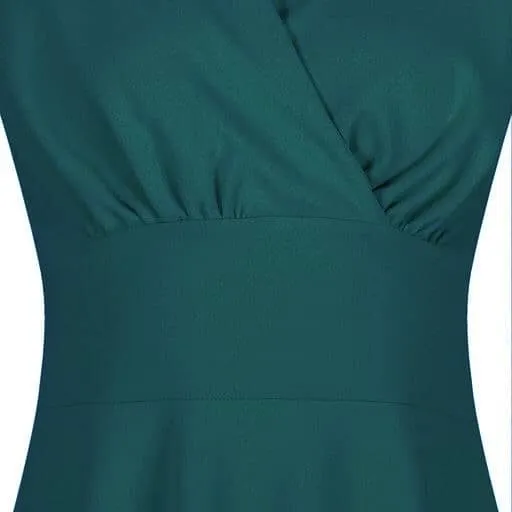 Teal Green Cross Top Cap Sleeve Vintage A Line Swing Tea Dress