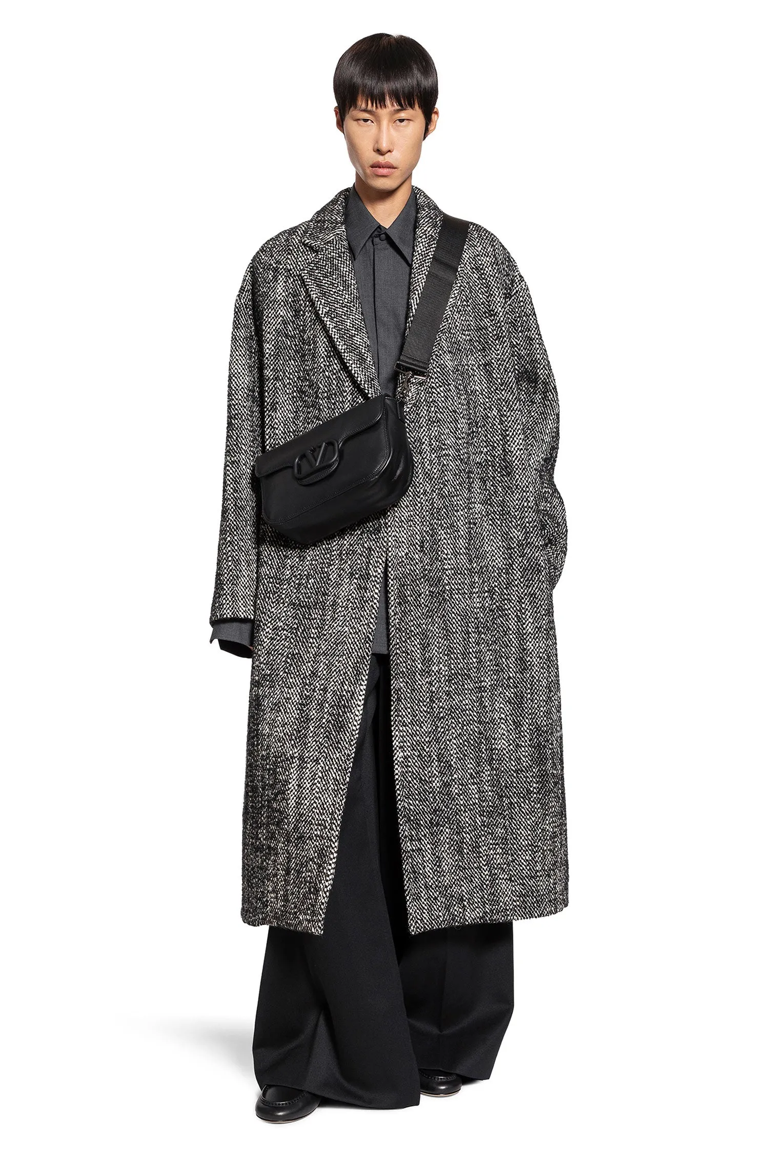 Technical chevron wool coat