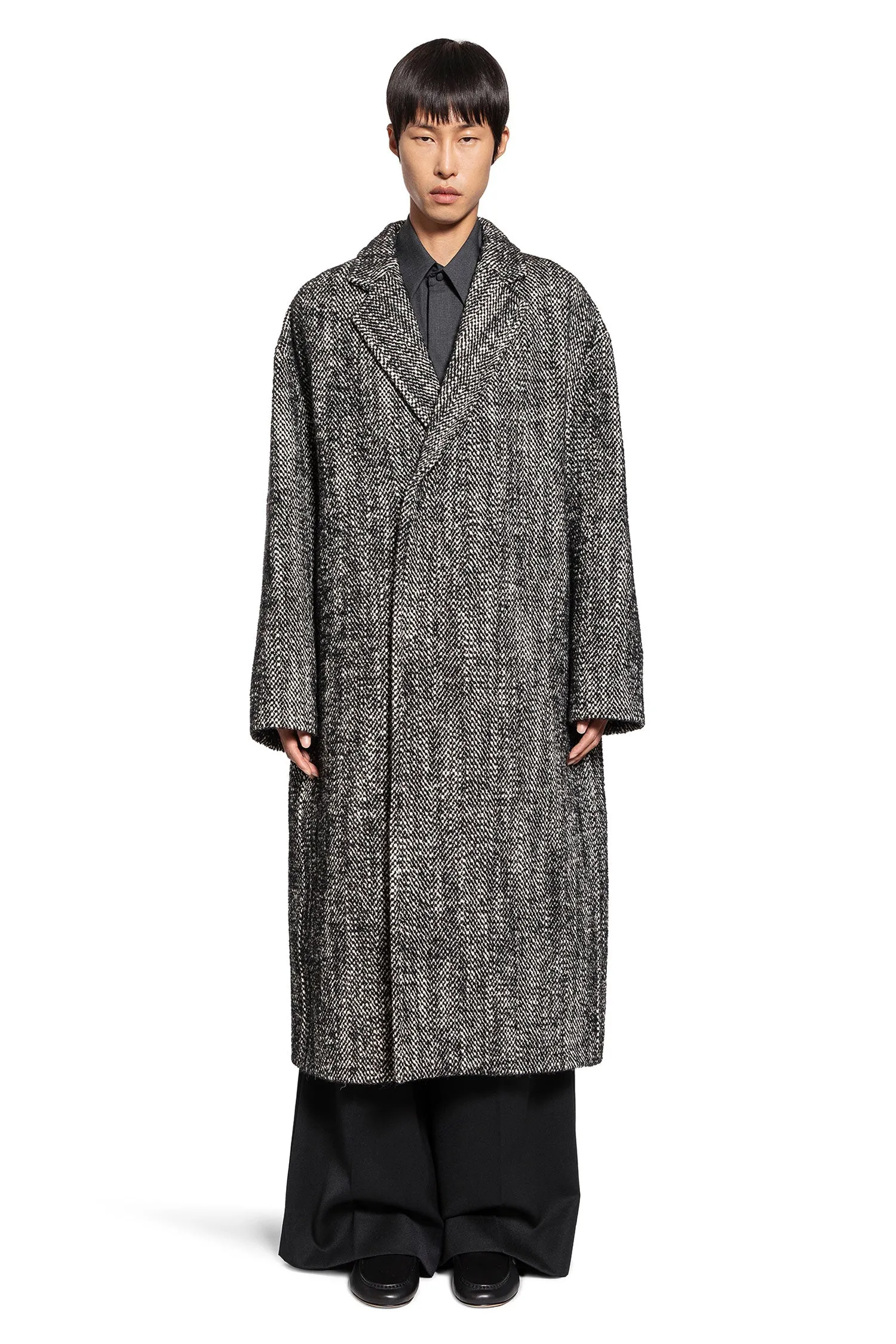 Technical chevron wool coat