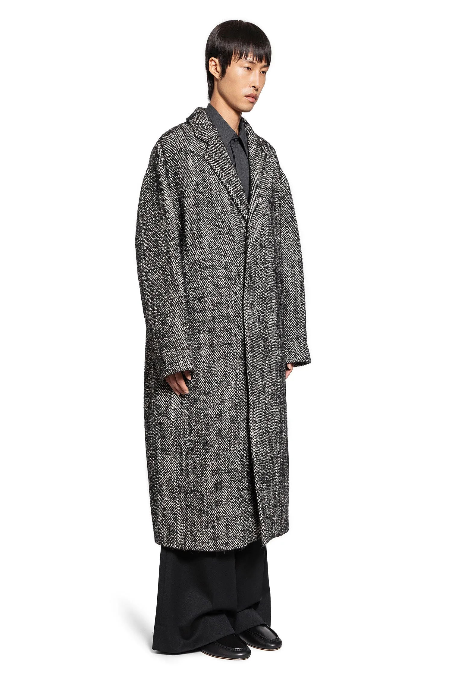 Technical chevron wool coat