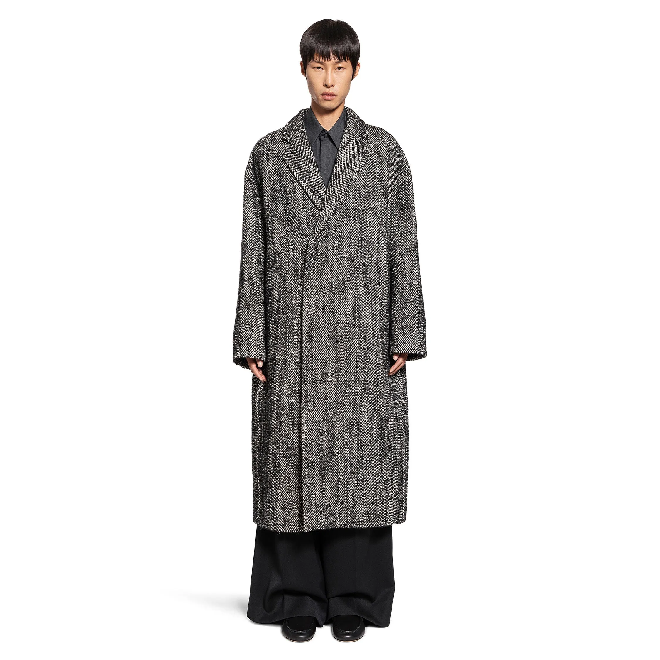 Technical chevron wool coat