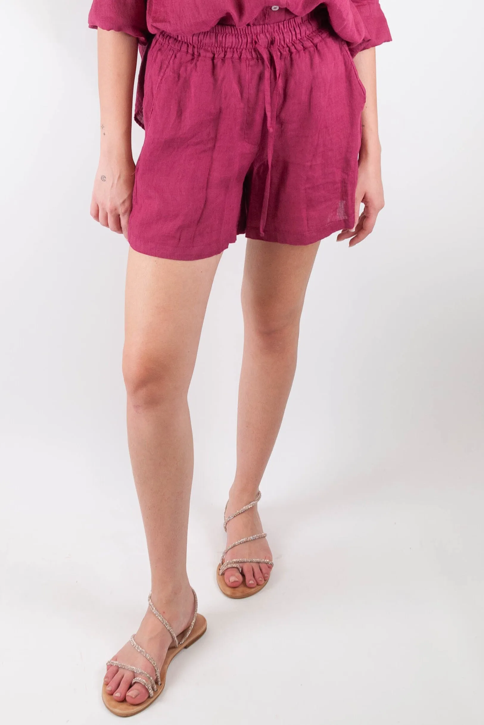 Pure Linen Drawstring Universal Size Shorts with Tension Detail