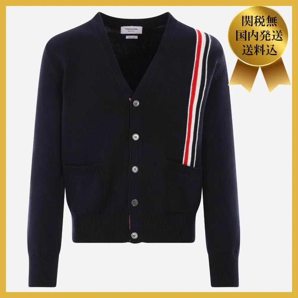 THOM BROWNE Striped Cotton Cardigans with Logo Design