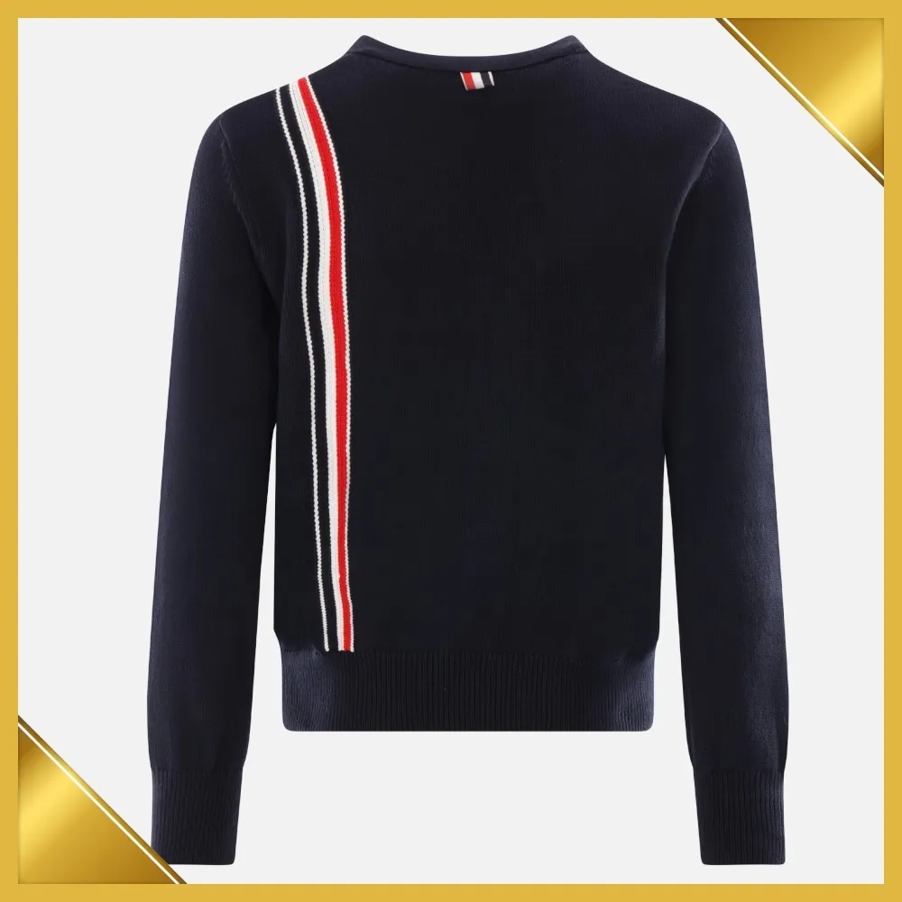 THOM BROWNE Striped Cotton Cardigans with Logo Design