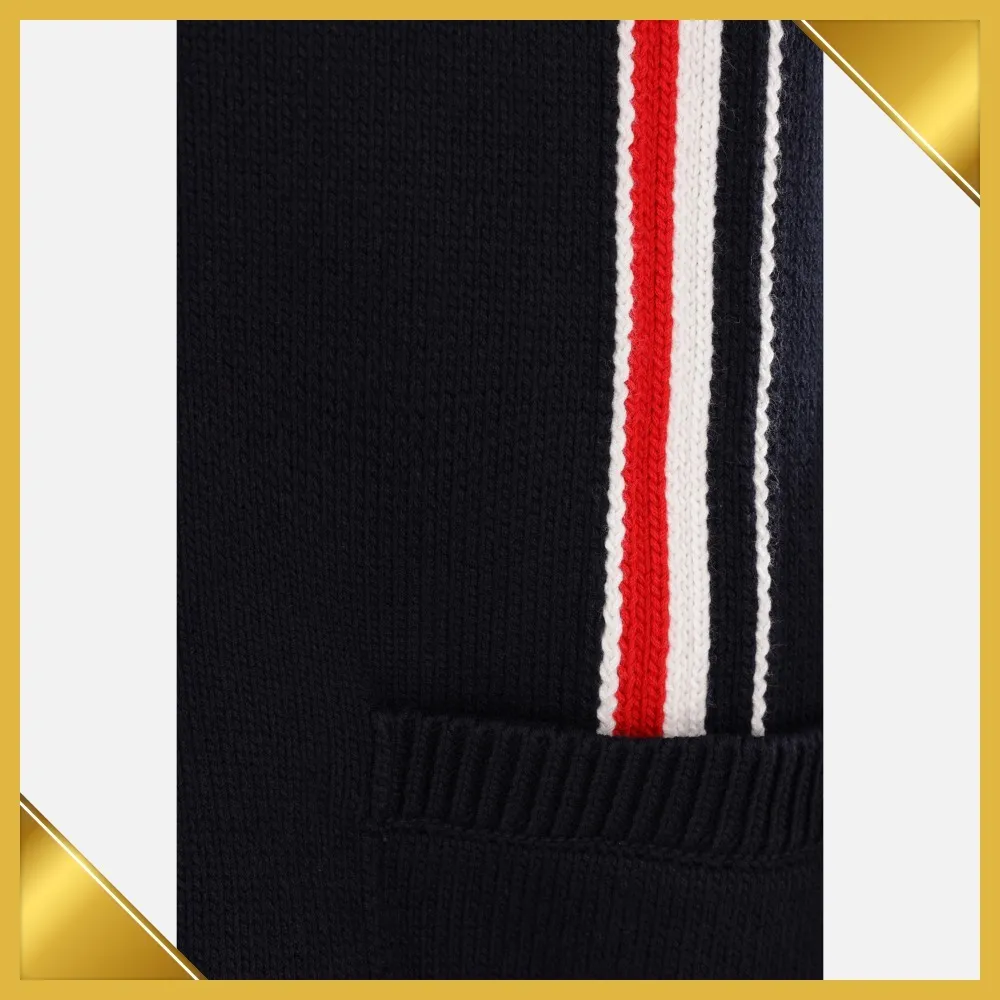 THOM BROWNE Striped Cotton Cardigans with Logo Design