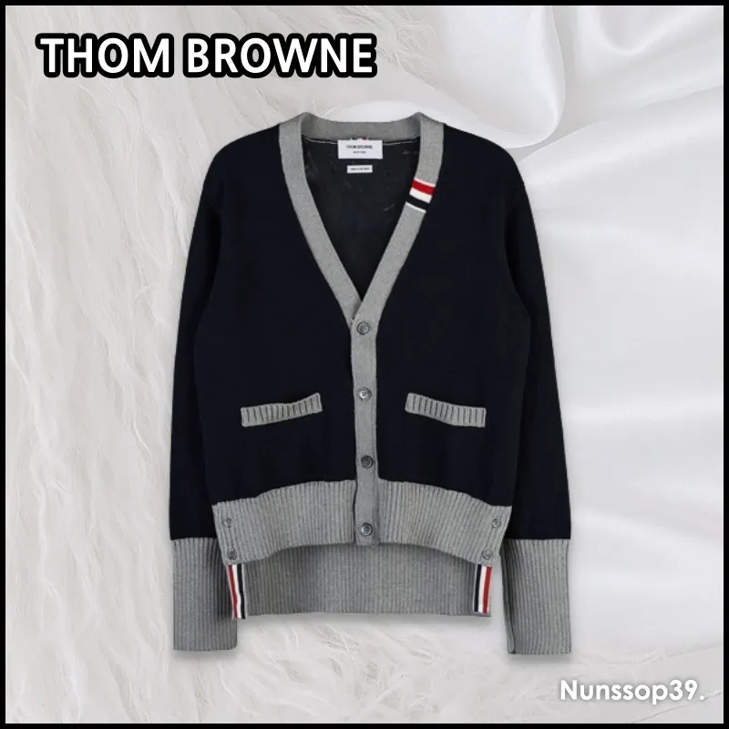 THOM BROWNE Striped Cotton Logo Cardigans for Street Style