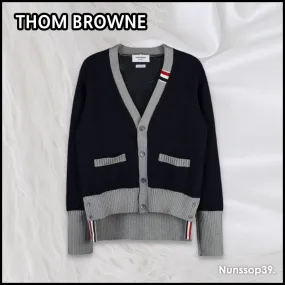 THOM BROWNE Striped Cotton Logo Cardigans for Street Style