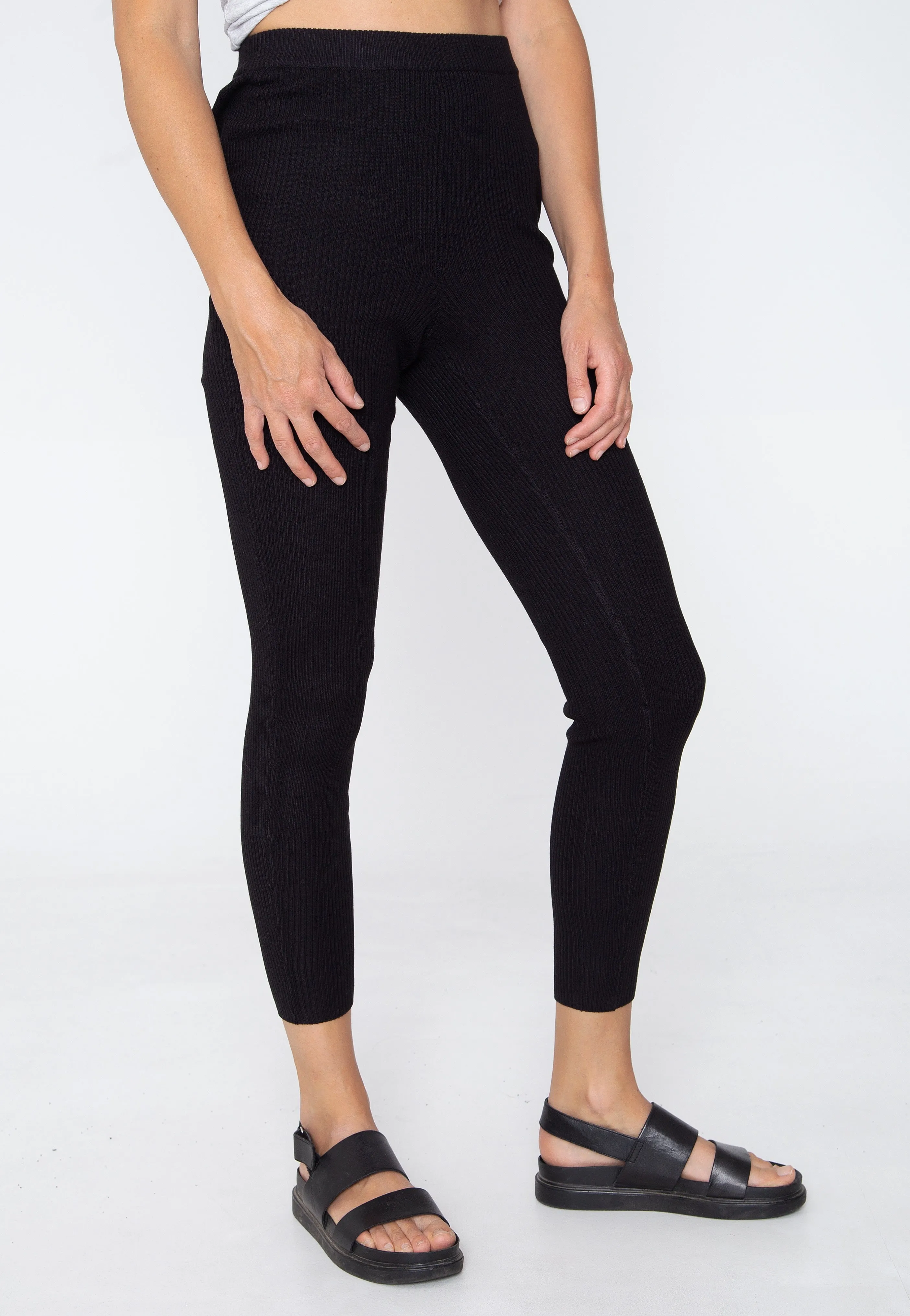 Urban Classics Ladies Rib Knit Black Leggings