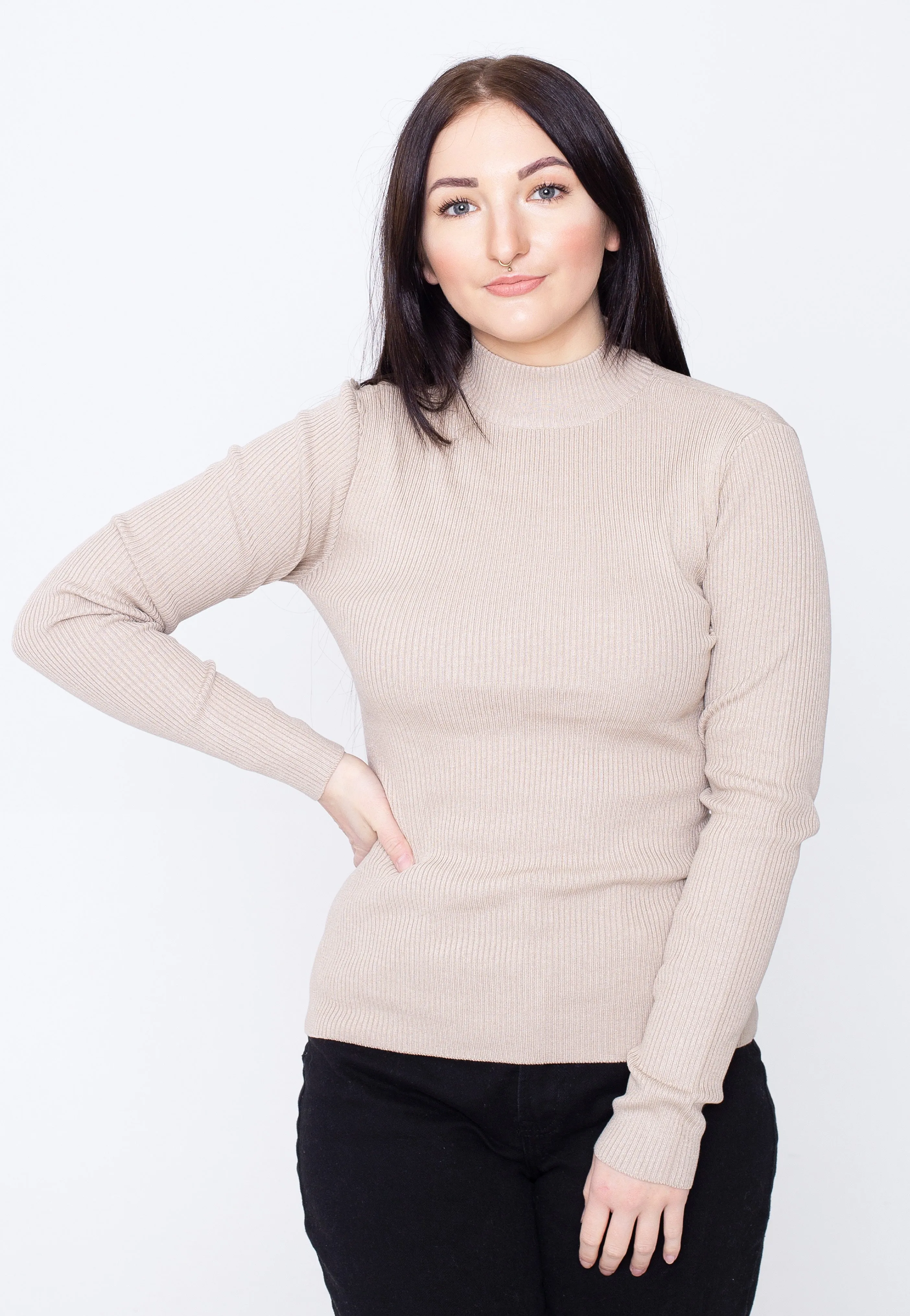 Urban Classics Light Taupe Ribbed Turtleneck Sweater - Pullover