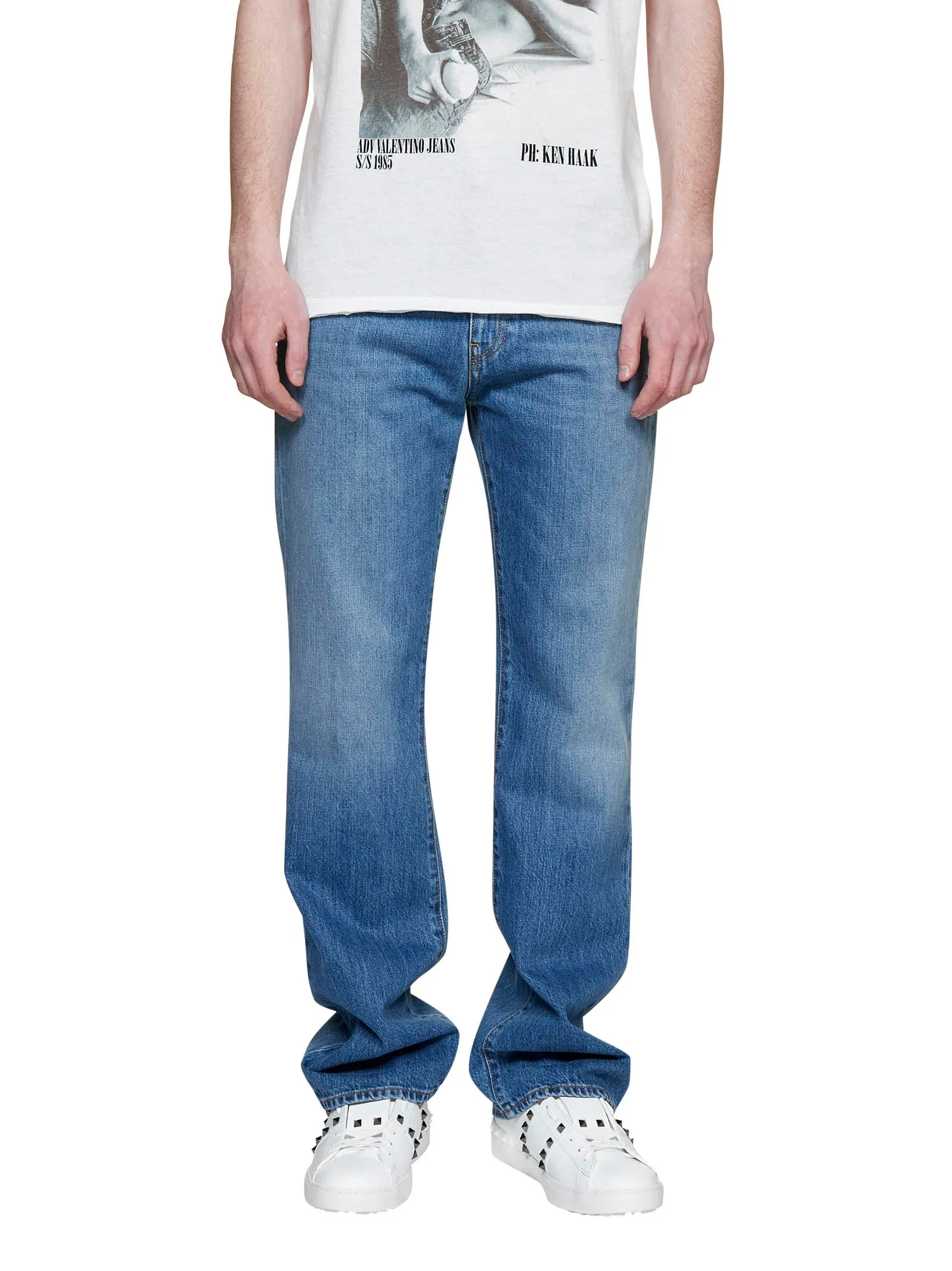 Valentino Logo Patch Straight Leg Jeans => Valentino Jeans with Logo Patch