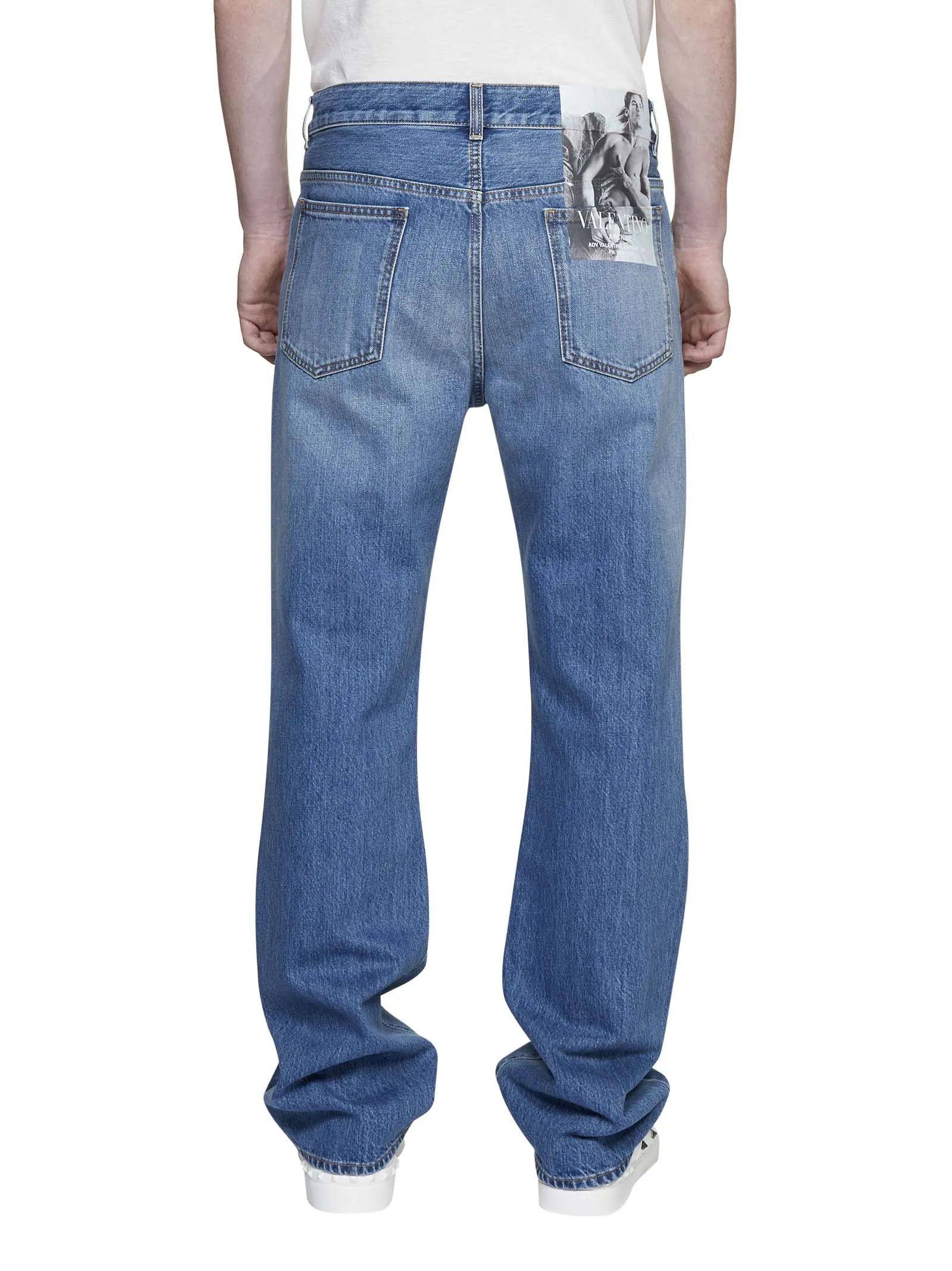 Valentino Logo Patch Straight Leg Jeans => Valentino Jeans with Logo Patch