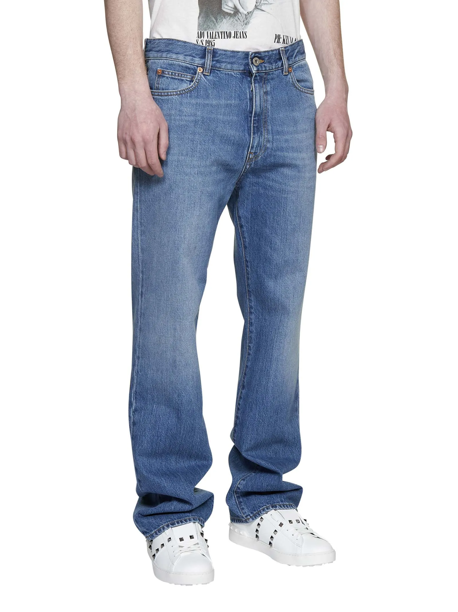 Valentino Logo Patch Straight Leg Jeans => Valentino Jeans with Logo Patch