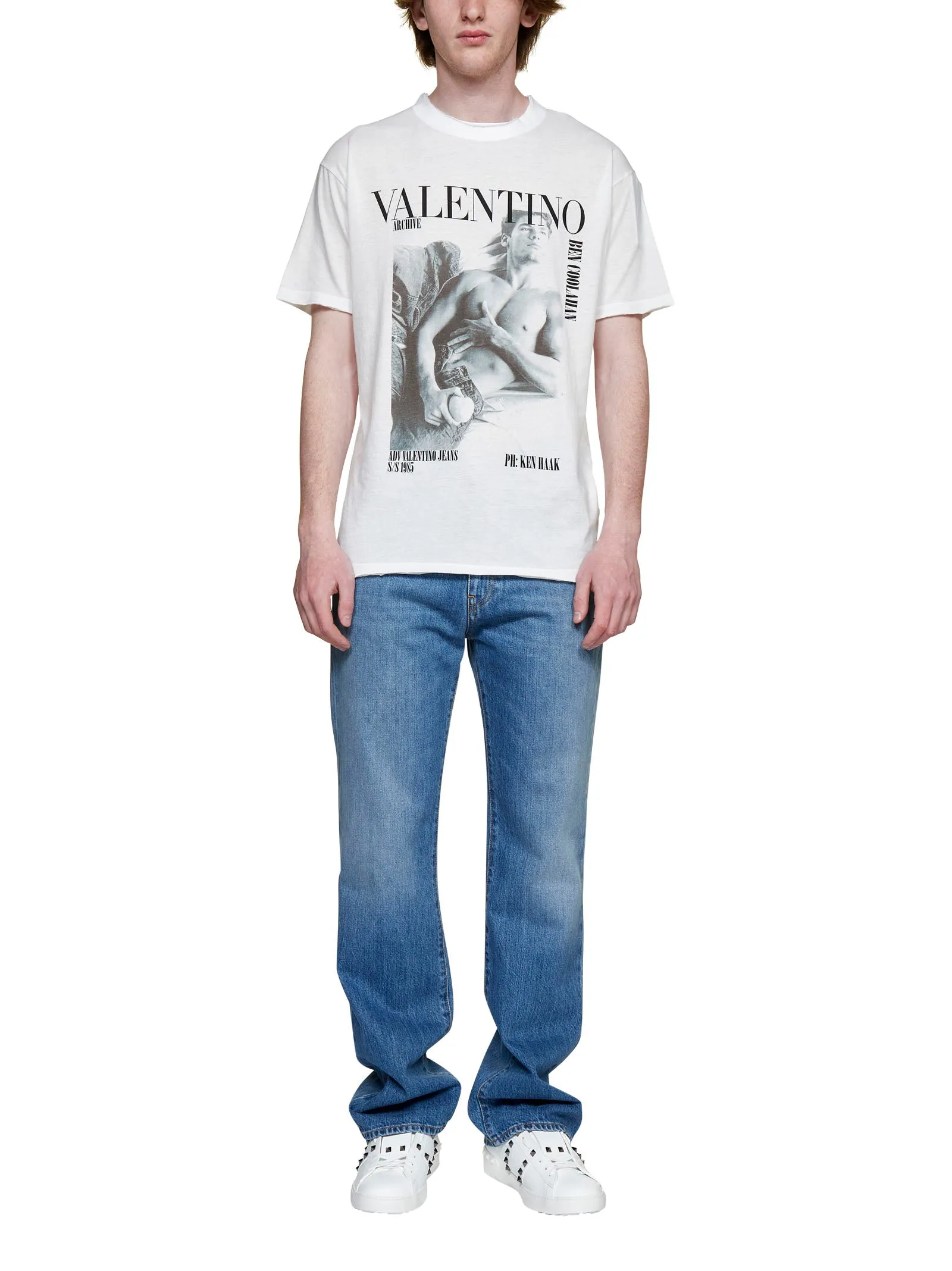 Valentino Logo Patch Straight Leg Jeans => Valentino Jeans with Logo Patch