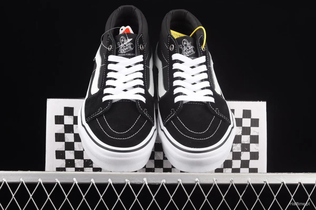 Vans Black and White Suede SK8-Mid Skateboard Shoes