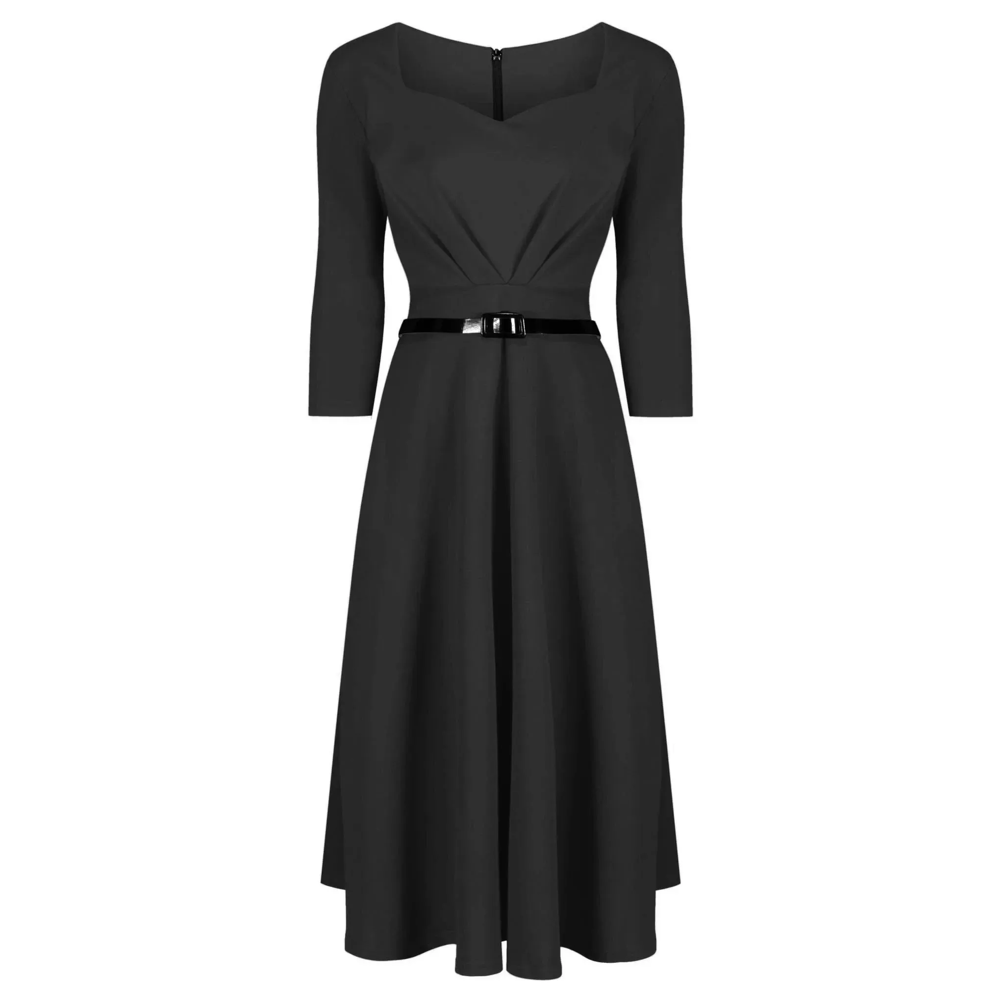 Vintage Black Sweetheart Neckline Swing Dress with 3/4 Sleeves