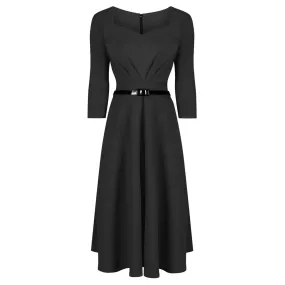 Vintage Black Sweetheart Neckline Swing Dress with 3/4 Sleeves