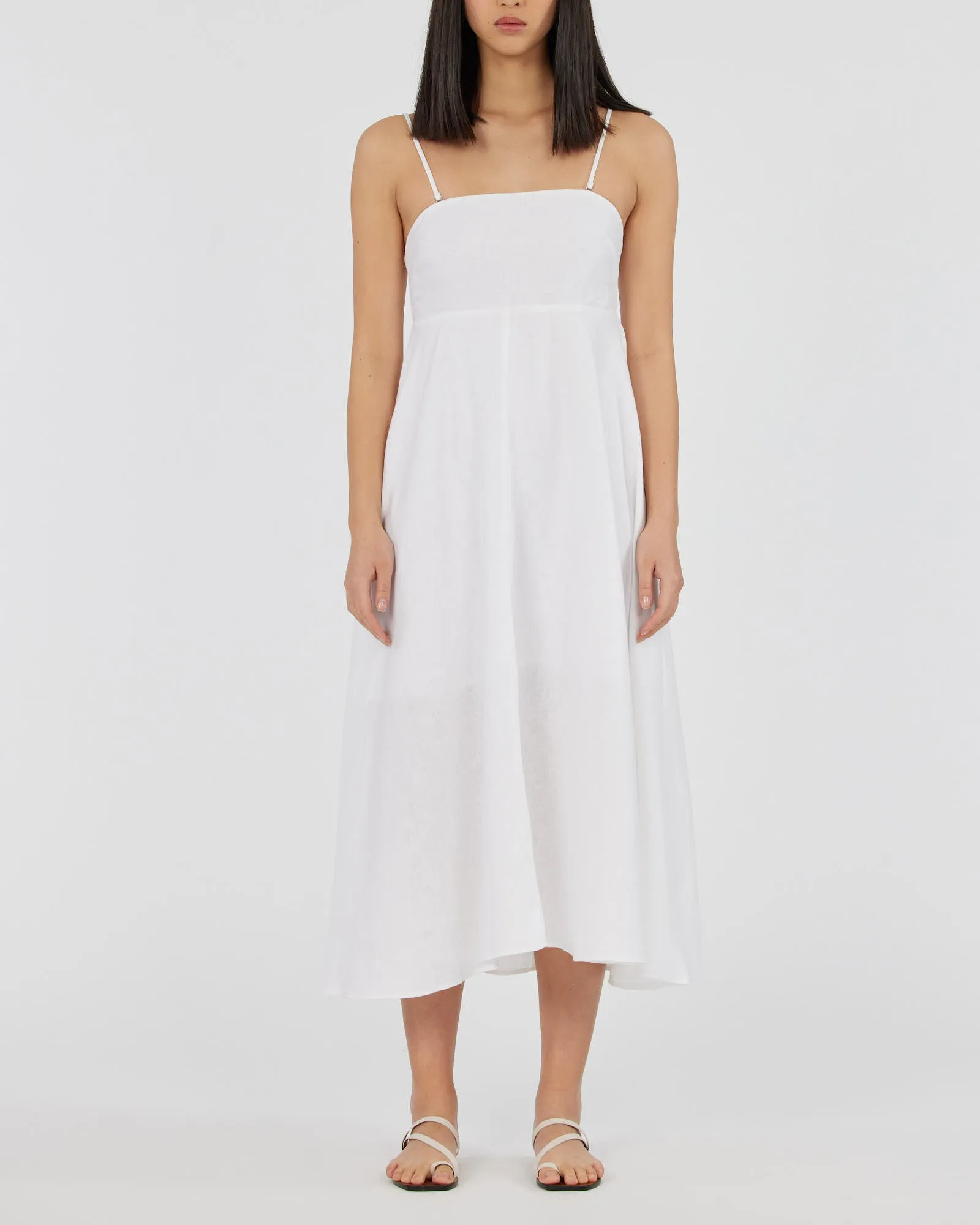 White Linen Midi Dress - Corinna