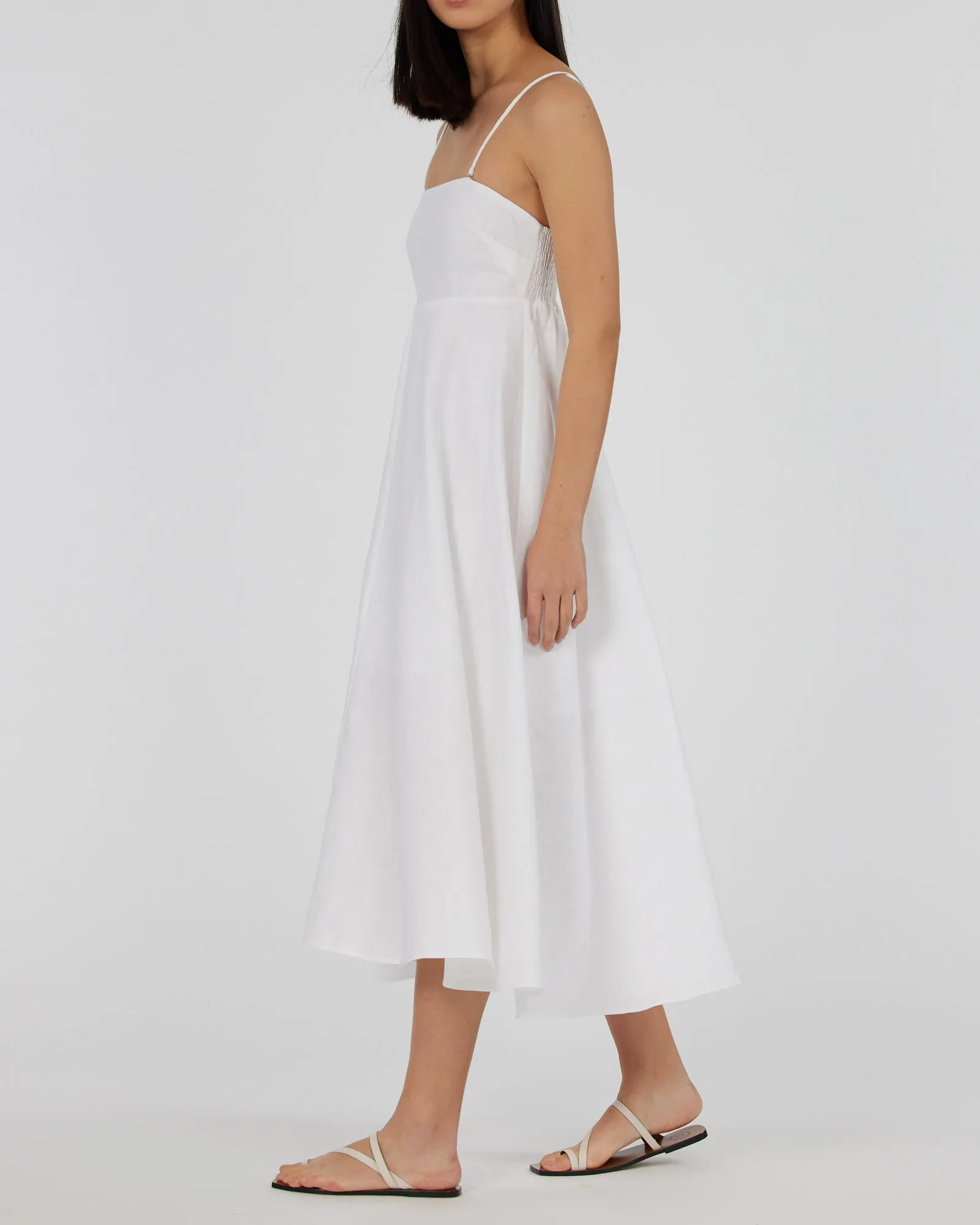 White Linen Midi Dress - Corinna